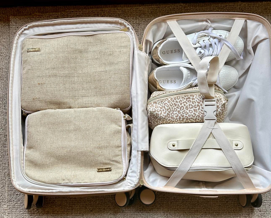suit case with packing cubes beige