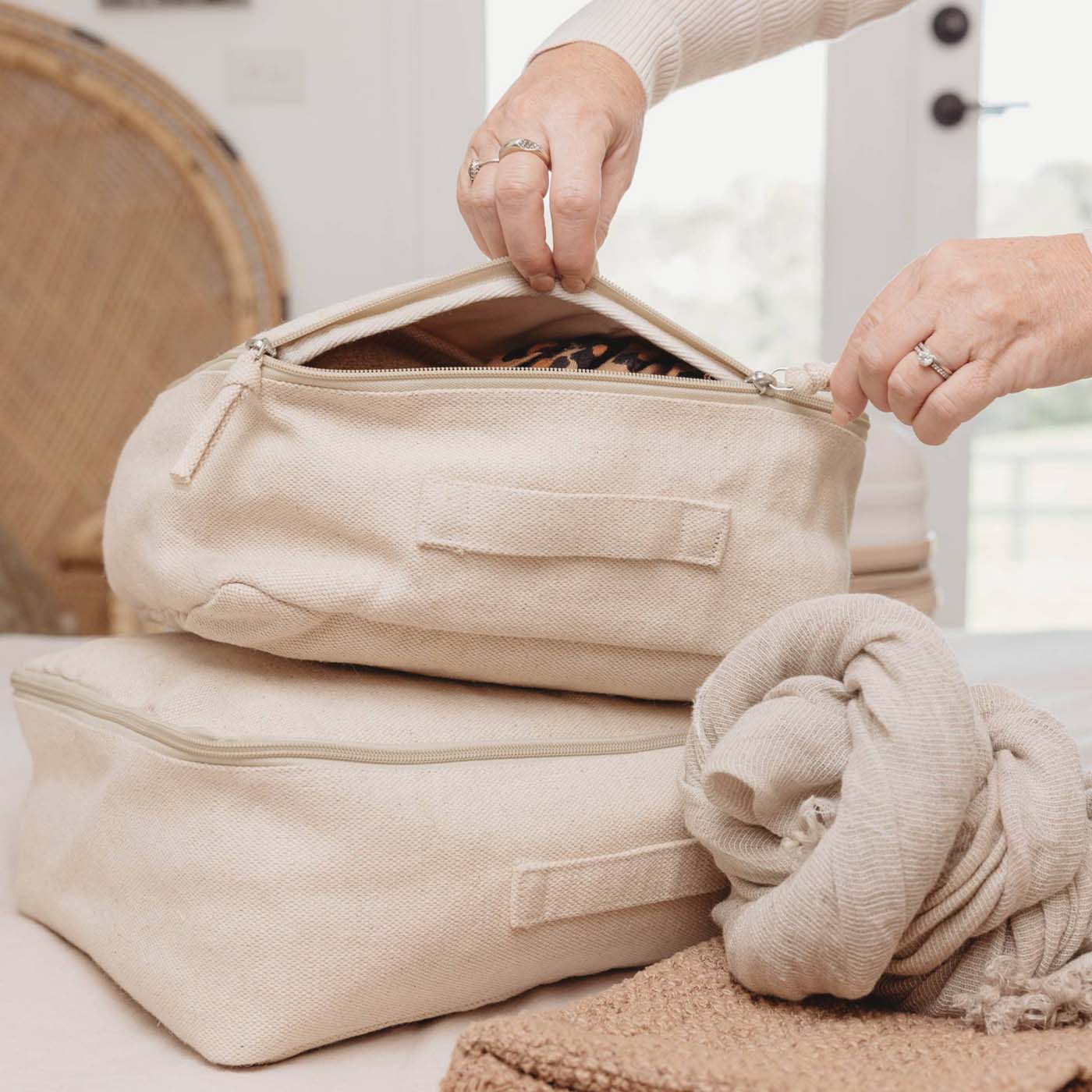 Beige Large Travel Packing Cube Made From Sustainable Jute & Cotton
