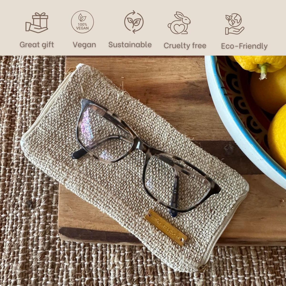 Reading Glass in a Double Glasses Case Made with Hemp Linen Blend
