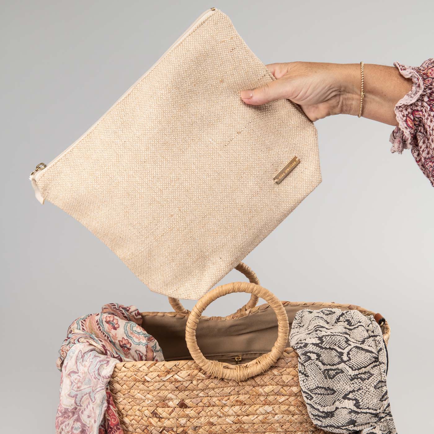 Sustainable Waterproof Beige Wet bag for your Bikini, Make-Up or Toiletries.
