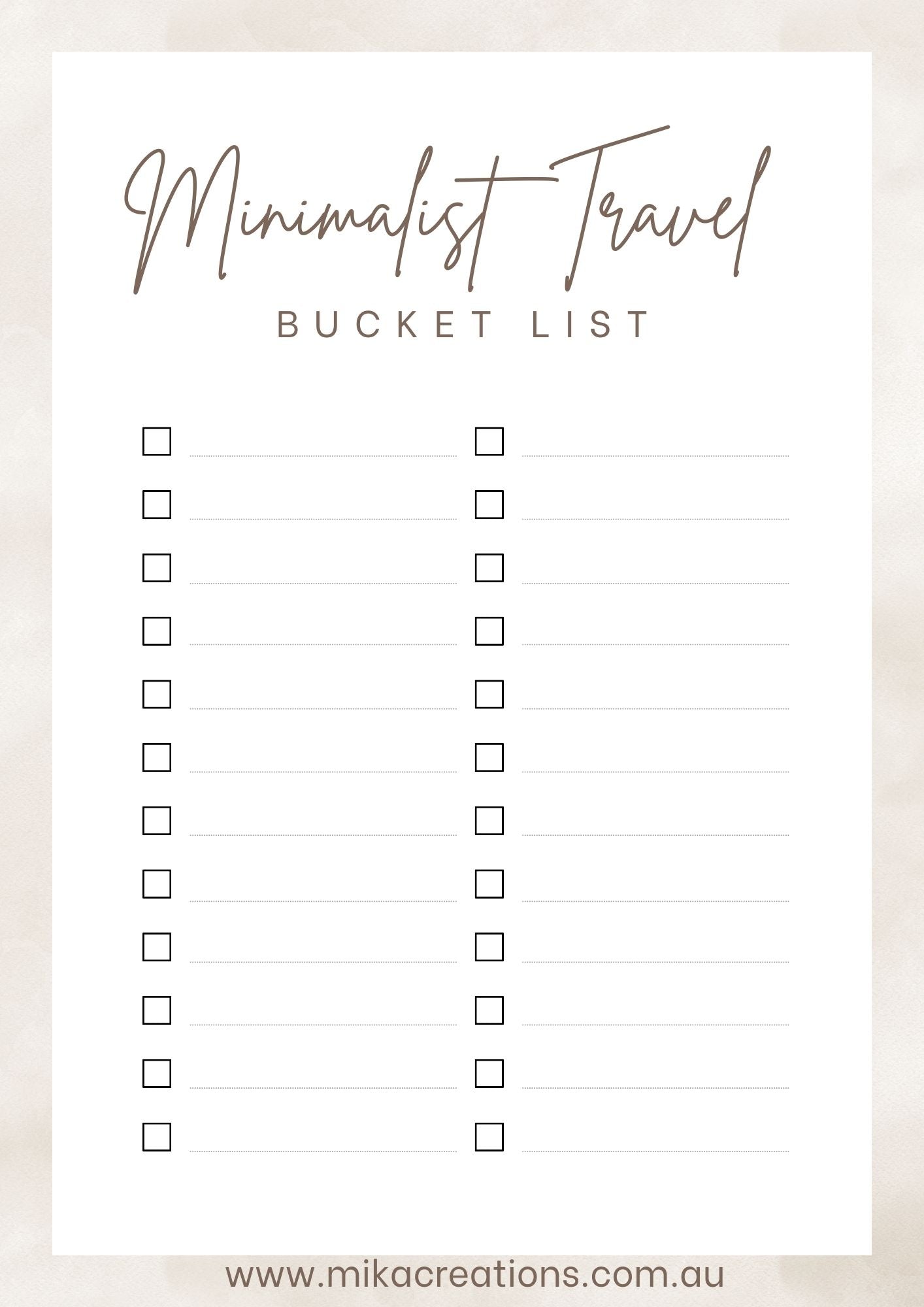 Free Travel Bucket List by Mika creations for an organised travel