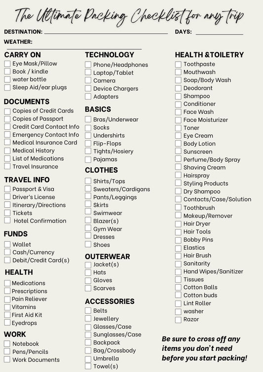 The Ultimate Packing Check List for an Organised Travel
