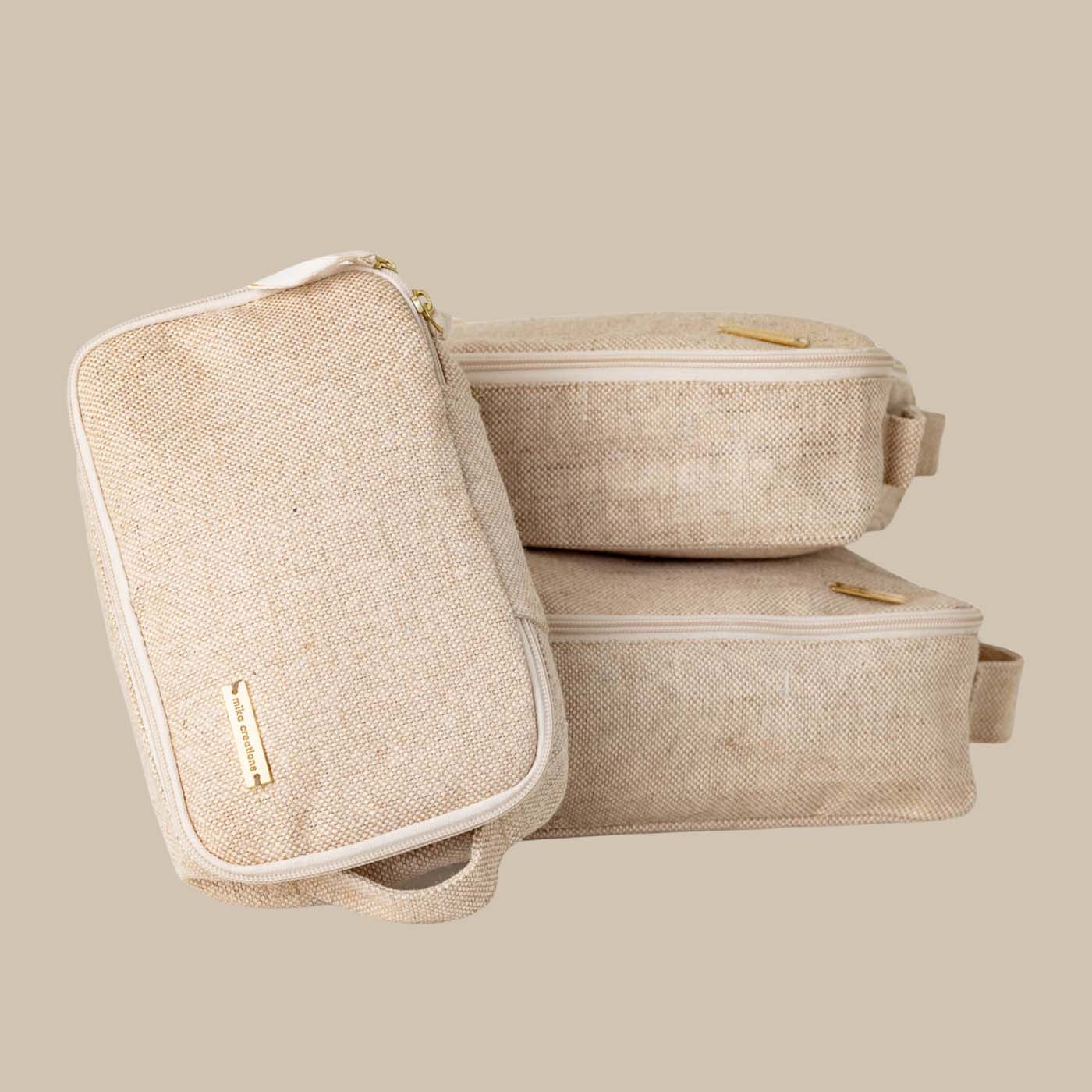 Beige Travel Packing Cubes Set of 3 for Carry-on or for Kids.