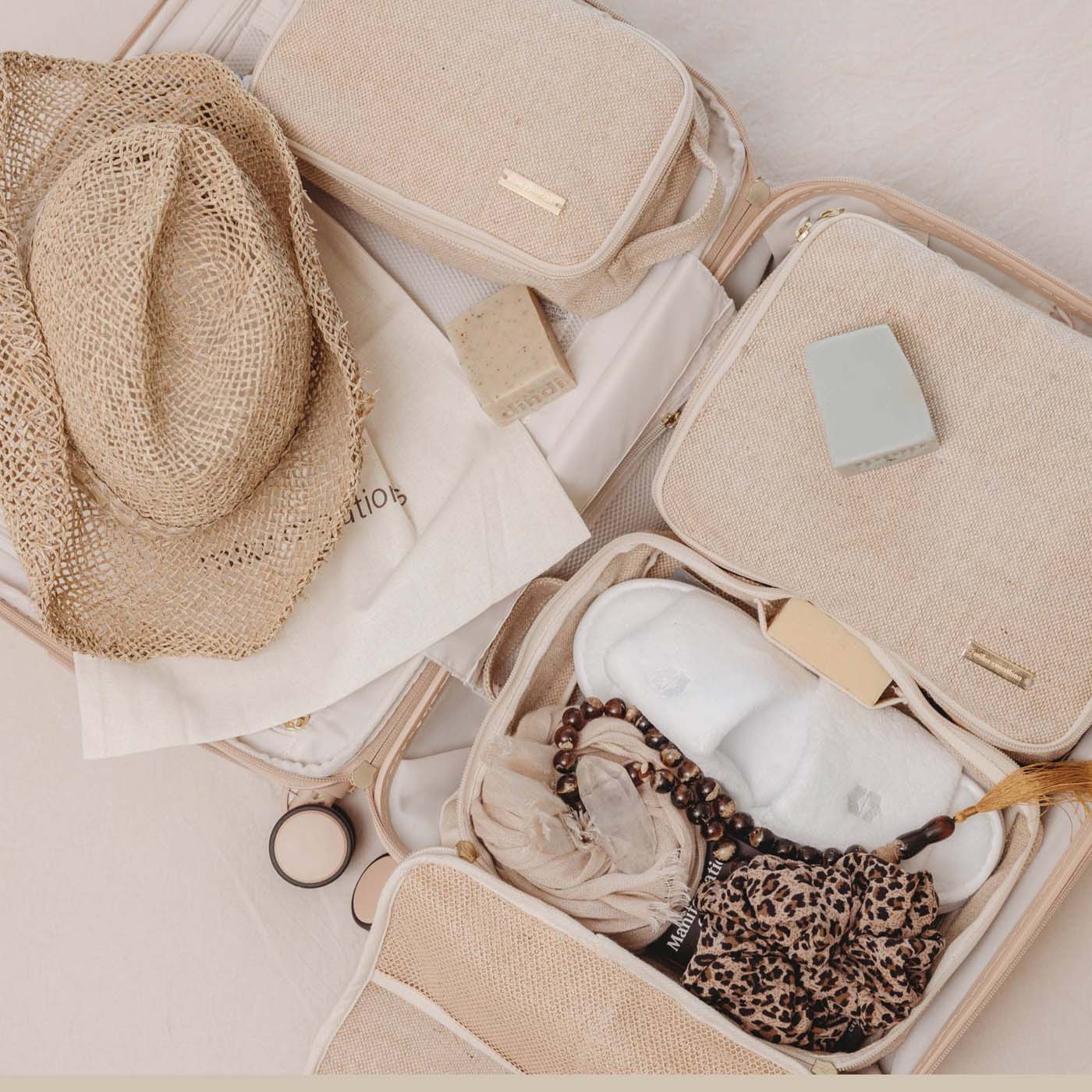 Beige Travel Packing Cubes Set of 3 for Carry-on or for Kids that fits Suitcase or Backpack.