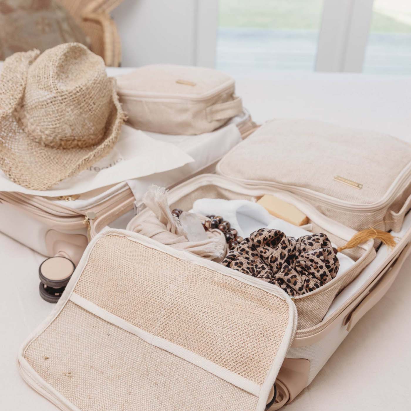 Beige Travel Packing Cubes Set of 3 for Carry-on or for Kids that fits Suitcase or Backpack