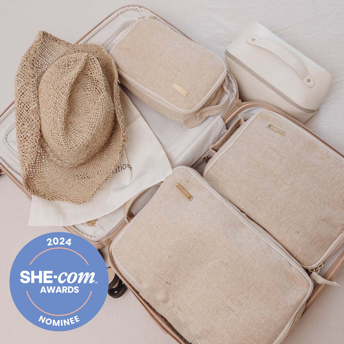 Beige Travel Packing Cubes Set of 3 for Carry-on or for Kids.