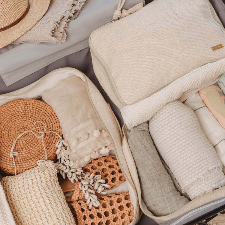 Beige Large Travel Packing Cubes Set of 3 that fits Suitcase or Backpack 