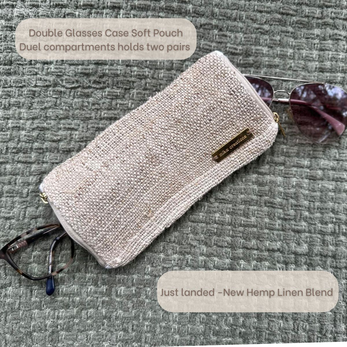 Double Glasses Case Made with Hemp Linen Blend 