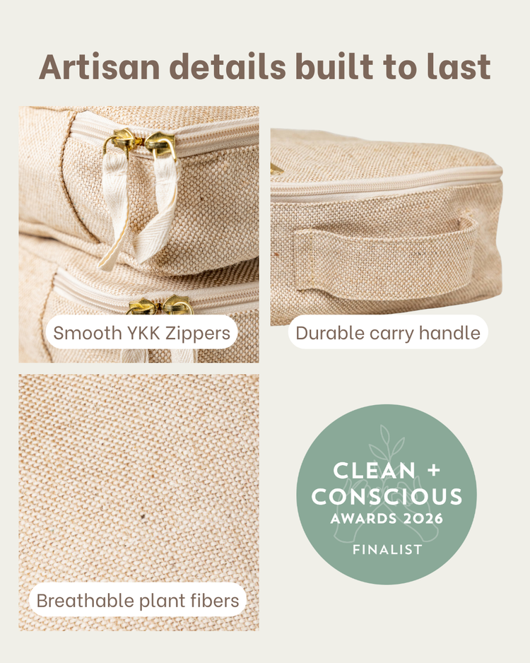 Travel Packing Cubes - Carry-on or for Kids, Natural Sustainable Juco (Set of 3)