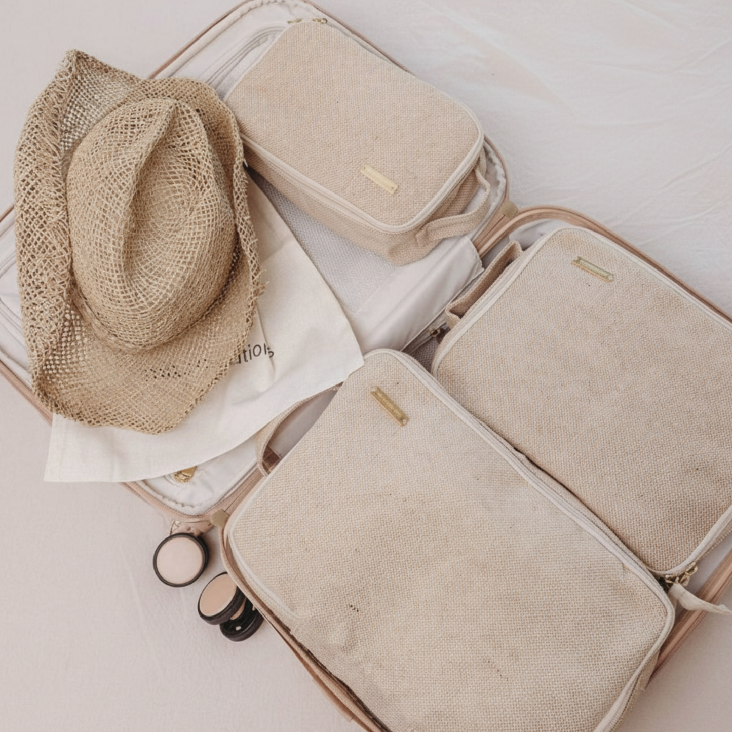 Travel Packing Cubes, set of 3 for Carry-on or for Kids, Natural Sustainable Juco (Jute & Cotton) Beige