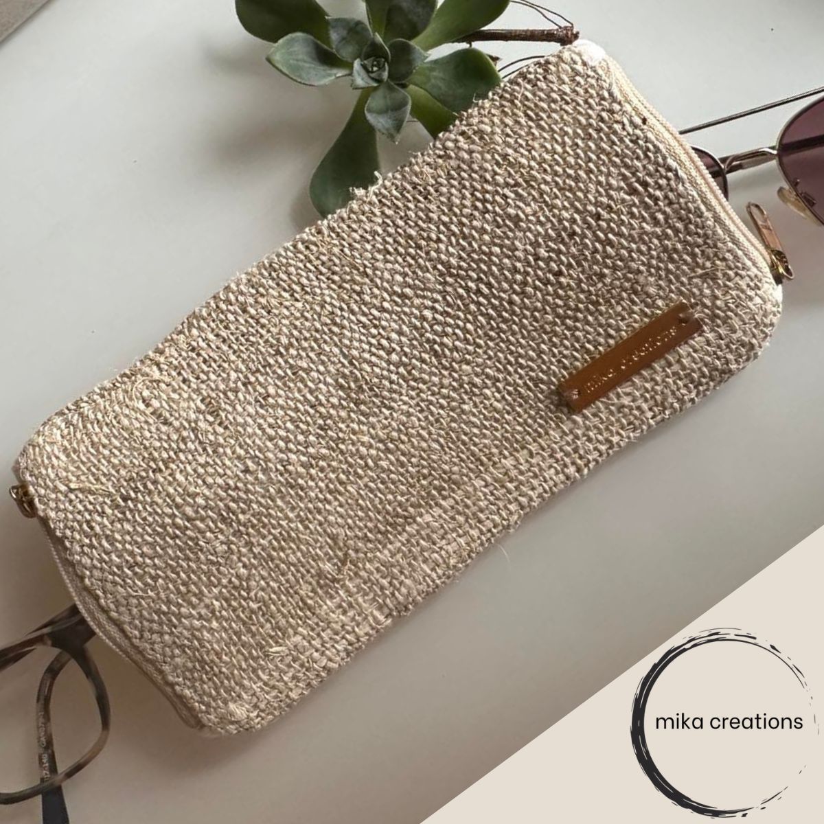 Double Glasses Case Made with Hemp Linen Blend 