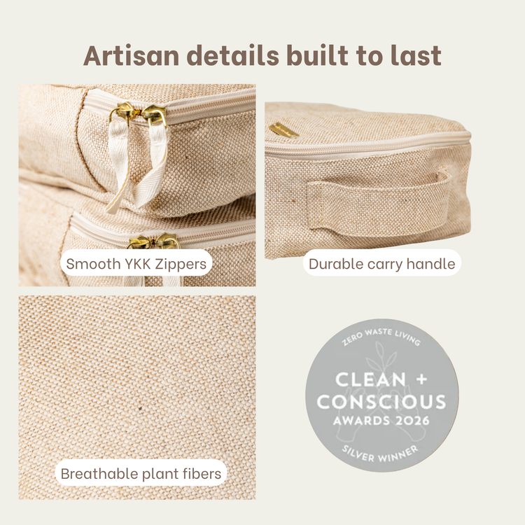 Travel Packing Cubes - Carry-on or for Kids, Natural Sustainable Juco (Set of 3)