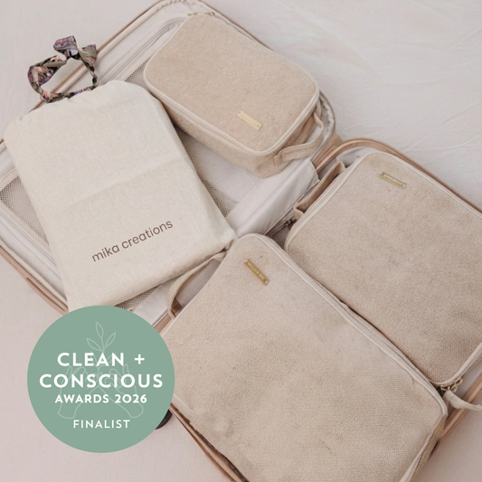 Travel Packing Cubes, set of 3 for Carry-on or for Kids, Natural Sustainable Juco (Jute & Cotton) Beige