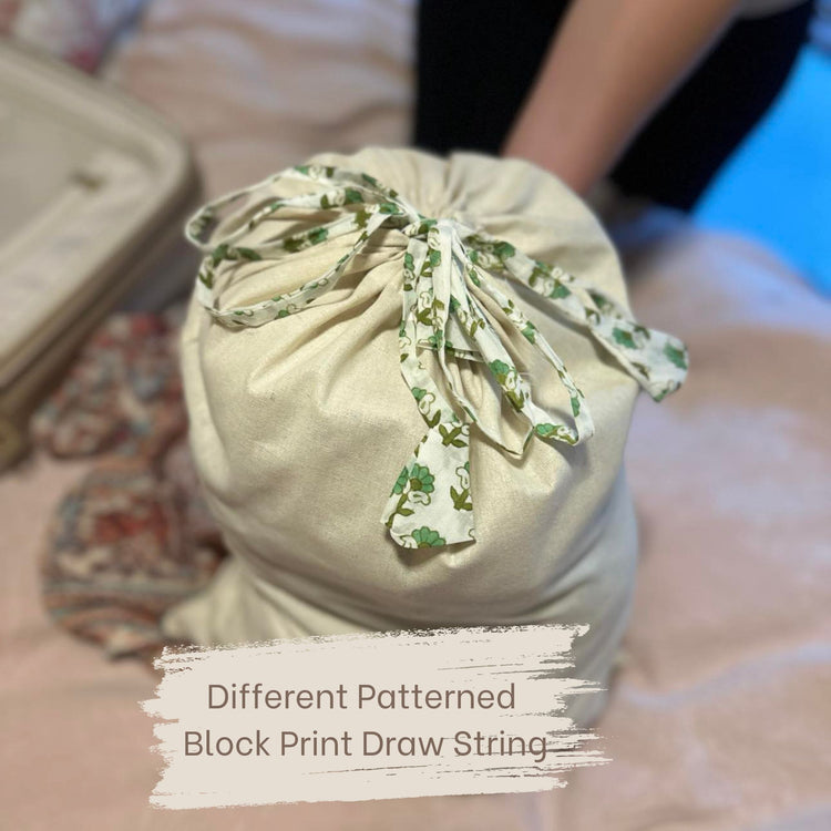Travel Shoe & Laundry Bag - Cotton with Unique Block Print Drawstring - 30 x 50 cm