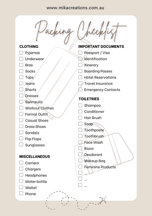 Free A4 travel checklist