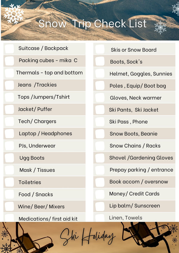 Snow Holiday Travel Check List – Mika creations