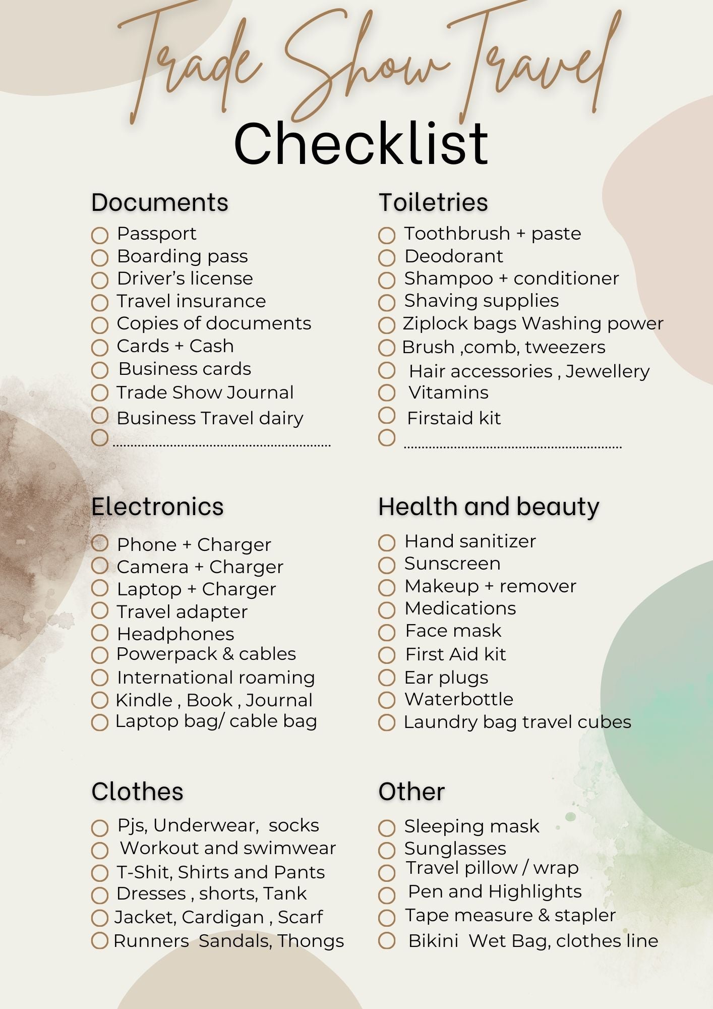 Tradeshow travel checklist for an Organised Travel