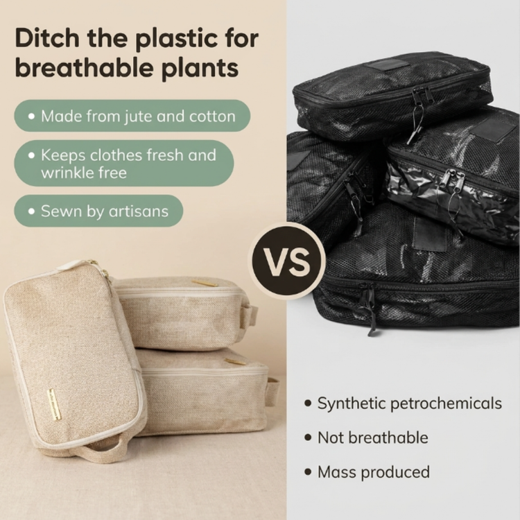 Travel Packing Cubes - Carry-on or for Kids, Natural Sustainable Juco (Set of 3)